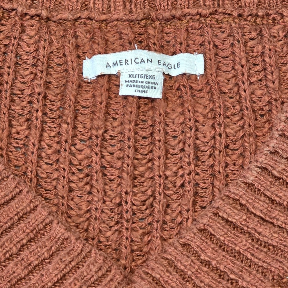 American Eagle Women Size XL V Neck Sweater Rust Cable Knit Balloon Sleeve - Picture 5 of 5